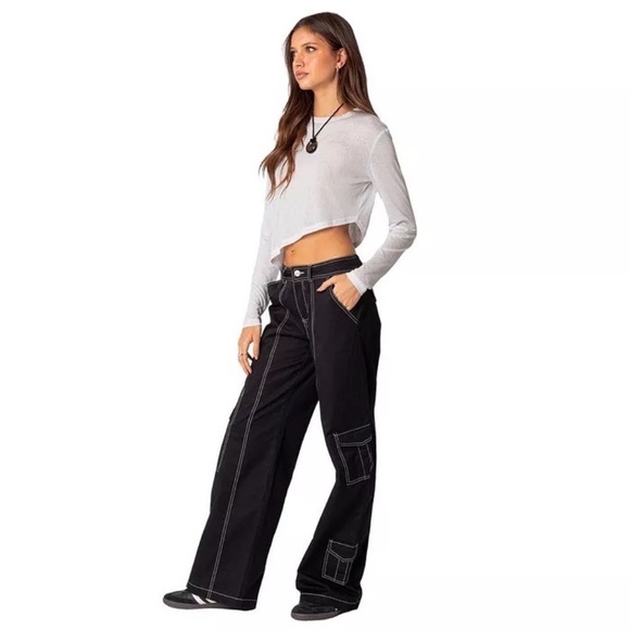 EDIKTED Asymmetric Long Sleeve T-shirt Top - White - Size XS - Picture 3 of 3